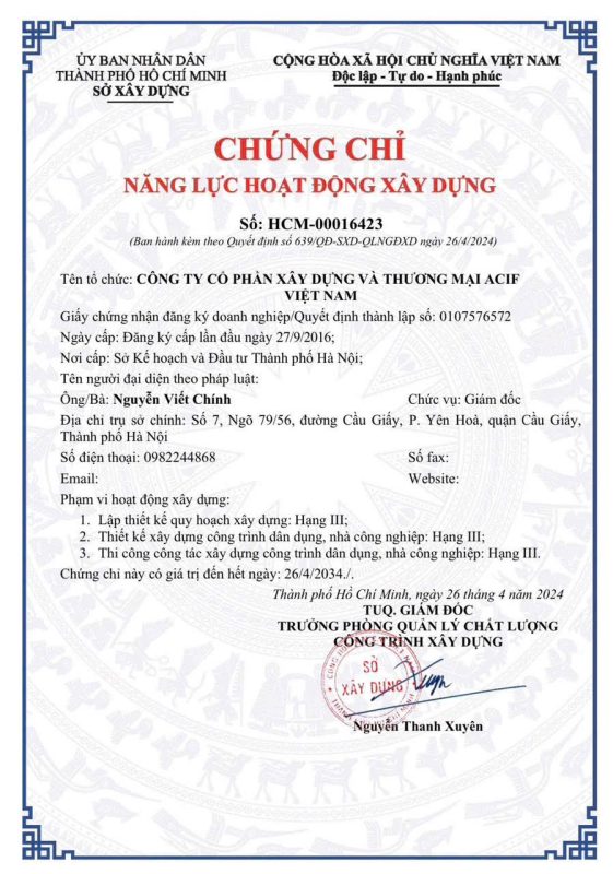 Chứng chỉ hành nghề tổ chức acif